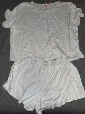 Victoria's Secret Light Blue Short Sleeve Top & Elastic Waist Shorts Pajama Set